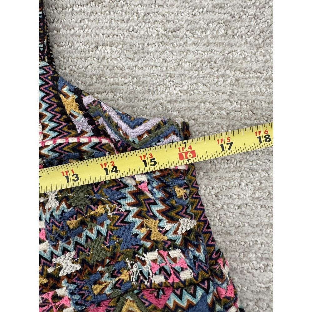 Anthropologie patchwork Geometric Embroidered Short Dress Womens 4  Boho Folk - Picture 7 of 8